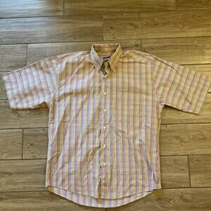 Gitman Bros Dress Shirt Multi Color Plaid Striped Hawaiian Button Up USA Medium